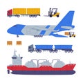 Cargo Transport with Truck, Plane and Ship as Freight Delivery Logistics Service Vector Illustration Set Royalty Free Stock Photo