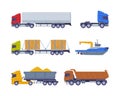 Cargo Transport with Truck and Ship as Freight Delivery Logistics Service Vector Illustration Set Royalty Free Stock Photo