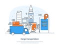 Cargo transportation, freight logistics, fast delivery service business concept