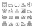 Cargo transportation icons. Trucking industry line icon set. Editable Stroke. Royalty Free Stock Photo