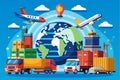 Cargo transportation logistics showcases planes and trucks around the globe, emphasizing international shipping and efficient Royalty Free Stock Photo