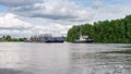 Transportation of goods on the Volkhov River. Royalty Free Stock Photo