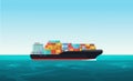 Cargo transportation ship with containers in the ocean. Delivery, shipping freight transportation concept vector