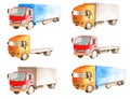 Cargo transportation. Watercolor set of a collection of trucks of different types, colors and applications on a white background