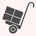 Cargo trolley glyph icon. Package delivering cart with handle. Postal service vector design concept, solid style