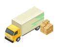 Cargo Truck Carrying Parcels as Warehouse Logistics Isometric Vector Illustration Royalty Free Stock Photo