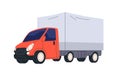 Cargo truck for delivery service. Freight auto transport, road vehicle delivering goods, shipment. Lorry with trailer