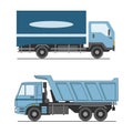 Cargo truck with a face masked driver isolated. Vector flat style illustration