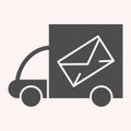 Cargo truck glyph icon. Mail delivery. shipping packages. Postal service vector design concept, solid style pictogram on Royalty Free Stock Photo