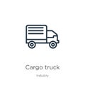 Cargo truck icon. Thin linear cargo truck outline icon isolated on white background from industry collection. Line vector cargo Royalty Free Stock Photo