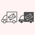 Cargo truck line and glyph icon. Mail delivery. shipping packages. Postal service vector design concept, outline style Royalty Free Stock Photo