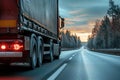 Cargo truck on the road, close-up. Generative AI Royalty Free Stock Photo