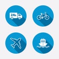 Cargo truck, shipping, bicycle. Delivery service