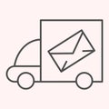 Cargo truck thin line icon. Mail delivery. shipping packages. Postal service vector design concept, outline style Royalty Free Stock Photo