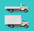 Cargo trucks or lorry and delivery automobiles or vehicle vector set, flat cartoon freight industry transport, small