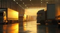 Cargo trucks parked at a logistics hub during loading operations Royalty Free Stock Photo