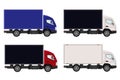Cargo van, delivery of goods. A set of trucks of different colors. Vector illustration