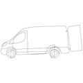 Cargo van with open doors continuous one line drawing. Truck, lorry minimalistic sketch. Logistics, conveyance service
