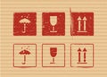 Cargo vector cardboard box vector icon sign set fragile, keep dry, top for logistics or packaging Royalty Free Stock Photo