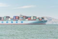 Cargo on the vessel of COSCO sailing on the bay of San Francisco, California, USA