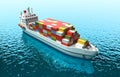 Cargo vessel . 3D illustration of cargo ship in the sea