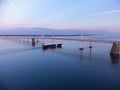 Cargo Vessel Passing Under The Chesapeake Bay Bridge Royalty Free Stock Photo