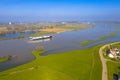 Cargo vessel River Lek aerial view