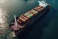 Cargo vessel in seaport, aerial top view. Global business logistics import, export freight shipping transportation. Generative AI Royalty Free Stock Photo