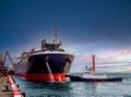 The cargo vessel to be berthing at indrustial port of Thailand Royalty Free Stock Photo