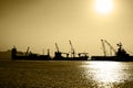 Cargo vessels silhouettes Royalty Free Stock Photo