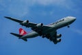 Cargolux Boeing 747-8R7F descends for landing at JFK International Airport in New York