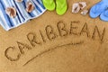 Caribbean beach summer sand word writing Royalty Free Stock Photo