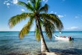 Caribbean beach with boat floating on the sea Royalty Free Stock Photo