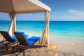 Caribbean beach with gazebo and lounge chairs, Montego Bay, Jamaica Royalty Free Stock Photo