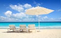 Caribbean beach parasol white umbrella hammocks Royalty Free Stock Photo