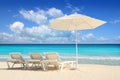 Caribbean beach parasol white umbrella hammocks Royalty Free Stock Photo