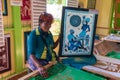 Caribelle Batik artist in the Romney Manor Workshop St Kitts and Nevis Royalty Free Stock Photo
