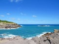 Caribbean coast with turquoise waters under tropical blue sky. West Indies. French West Indies landscape Royalty Free Stock Photo