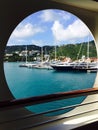 Caribbean Cruise with port hole photo of marina Royalty Free Stock Photo