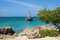 The Caribbean. The Island Of Aruba. Sailboat.