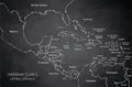 Caribbean islands Central America map, state names, separate states, blackboard chalkboard vector Royalty Free Stock Photo