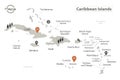 Caribbean Islands map, individual island with names, Infographics and icons