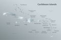 Caribbean islands map, individual islands and names, design glass card 3D Royalty Free Stock Photo