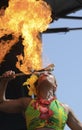 Caribbean Joy Dancer blowing fire Royalty Free Stock Photo