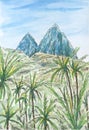 Caribbean Leeward Antilles landscape with two mountain peaks