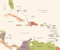 The Caribbean Map - Vintage Vector Illustration Royalty Free Stock Photo