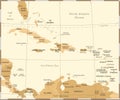 The Caribbean Map - Vintage Vector Illustration