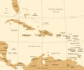 The Caribbean Map - Vintage Vector Illustration Royalty Free Stock Photo