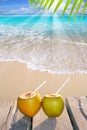 Caribbean paradise beach coconuts cocktail Royalty Free Stock Photo