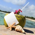 Caribbean paradise beach coconuts cocktail Royalty Free Stock Photo